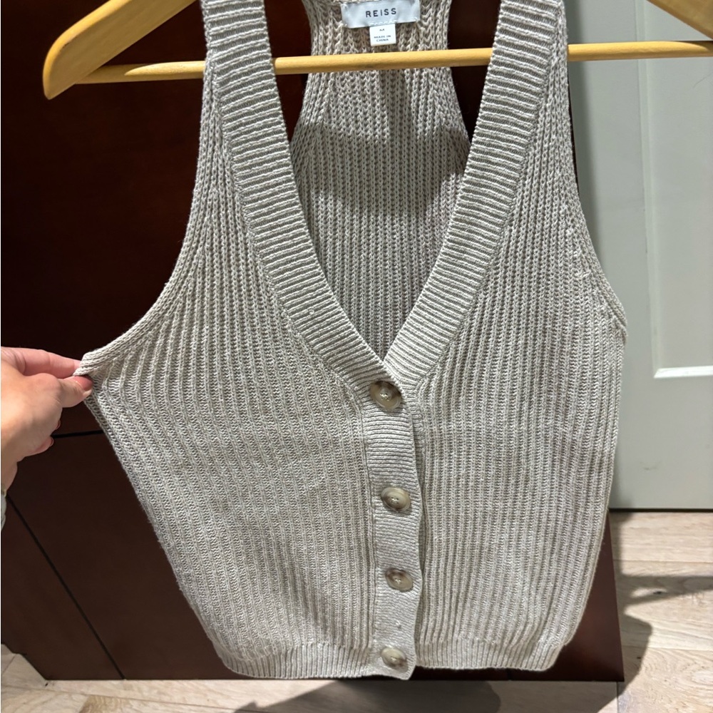 Reiss Gray Ribbed V-Neck Sleeveless Sweater